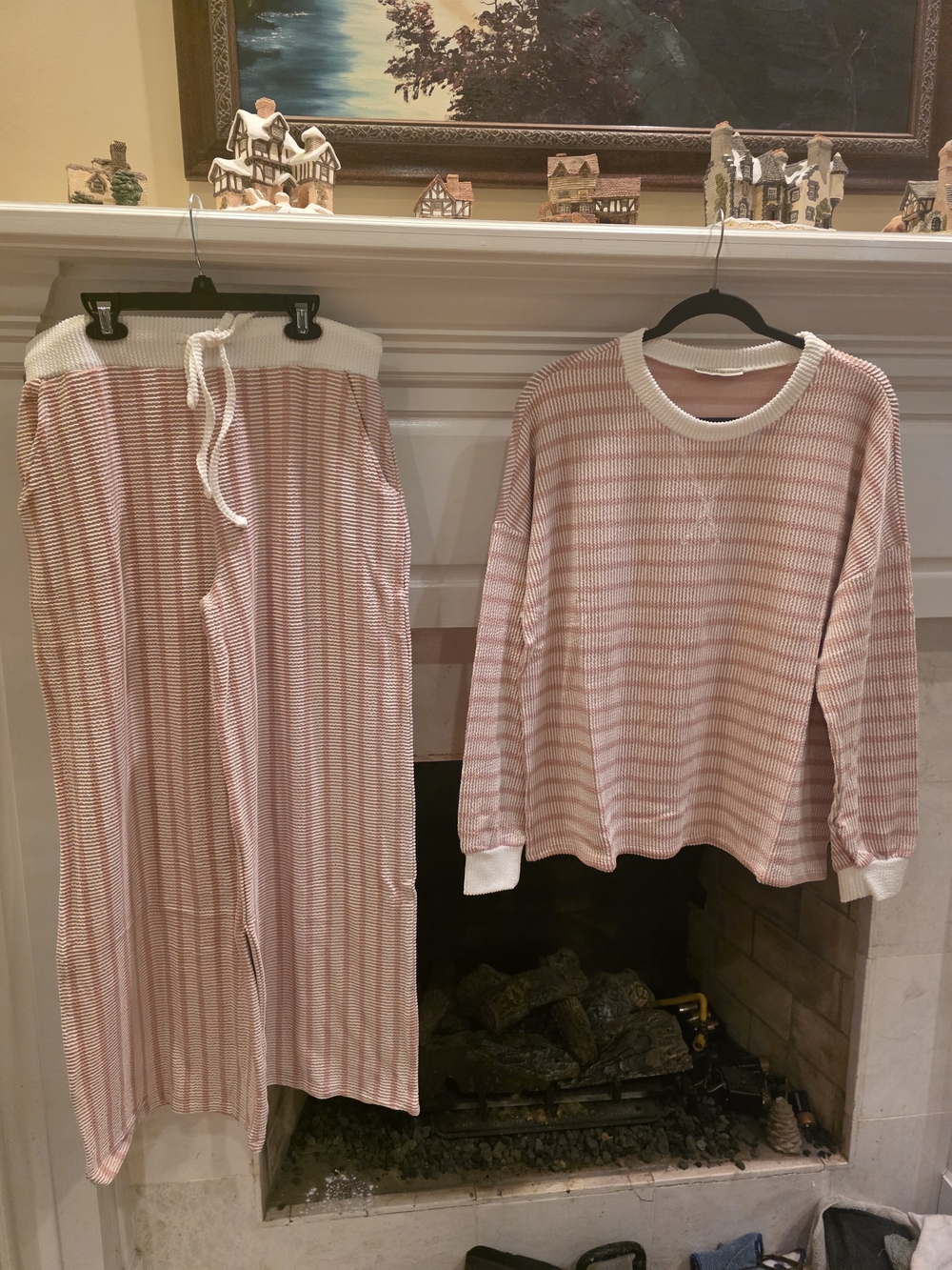 Zenana Outfitters Rose & White Striped Wide-Leg Lounge Set
